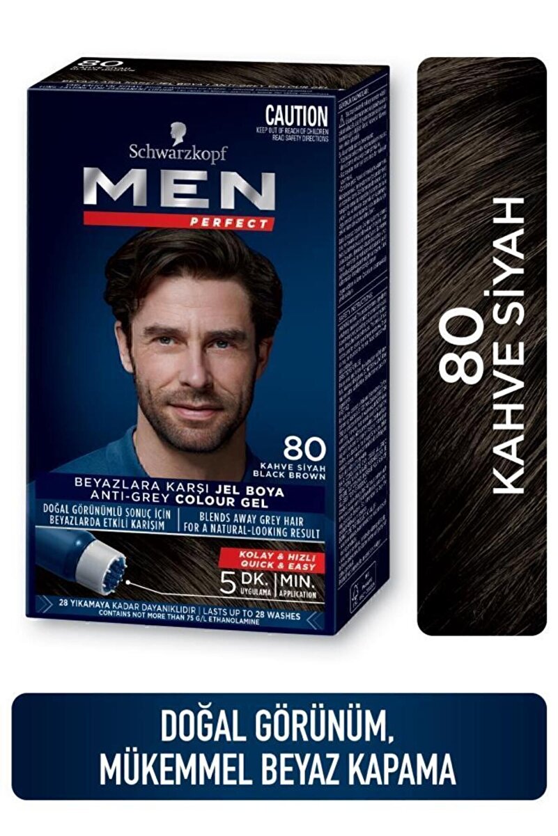 Schwarzkopf Men Perfect Saç Boyası 80- Kahve Siyah-Kolay ve Hızlı Beyaz Kapama 1. görsel