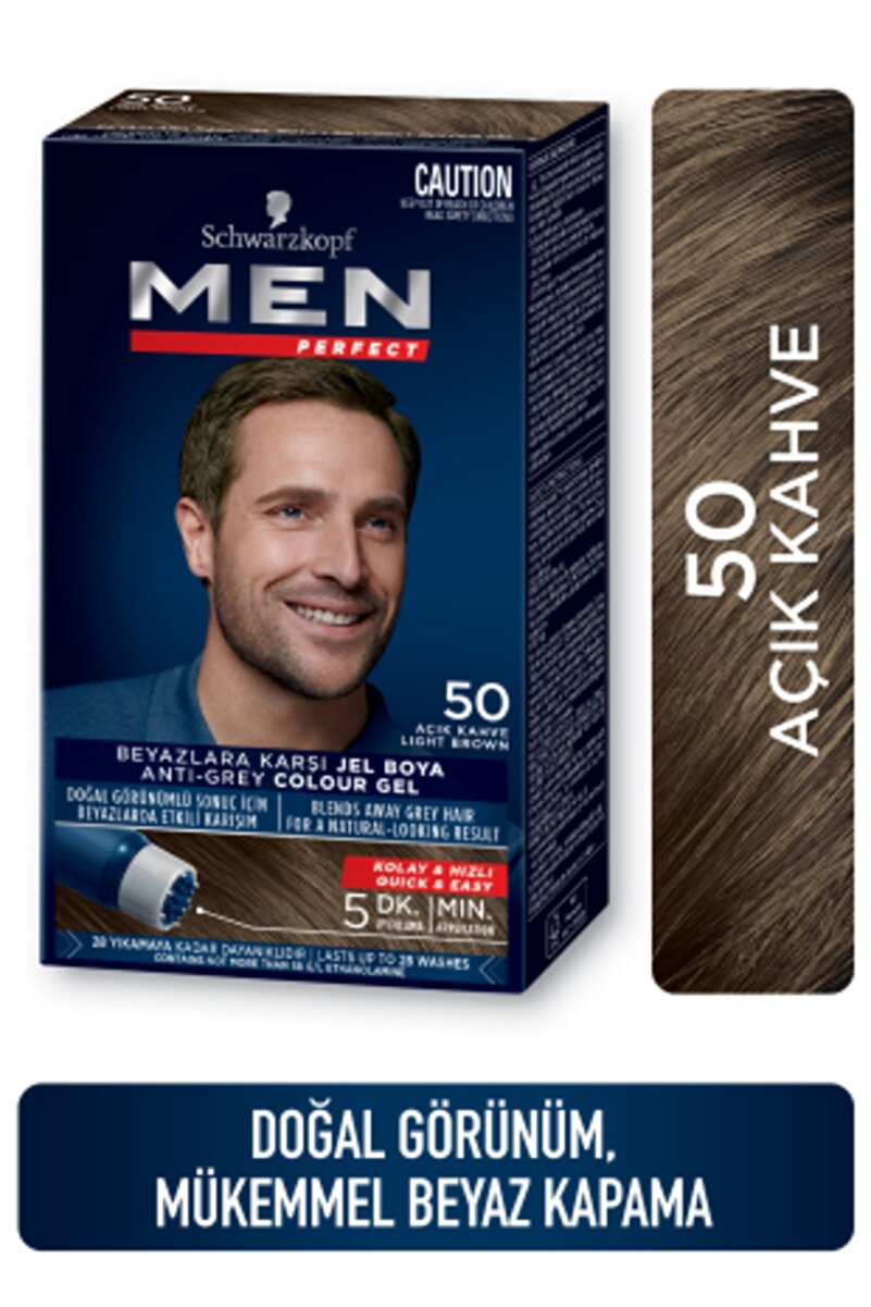 Schwarzkopf Men Perfect Saç Boyası 50- Açık Kahve -Kolay ve Hızlı Beyaz Kapama 1. görsel