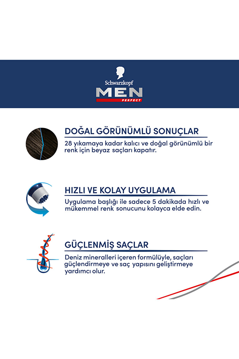 Schwarzkopf Men Perfect Saç Boyası 50- Açık Kahve -Kolay ve Hızlı Beyaz Kapama 3. görsel