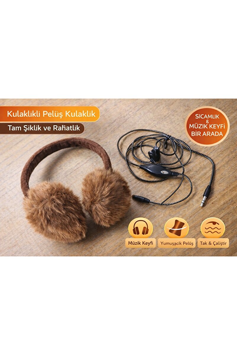 UNİSEX AYARLANABİLİR PELUŞ MÜZİKLİ KULAKLIK - KABLOLU TELEFON UYUMLU KIŞLIK KULAK ISITICI