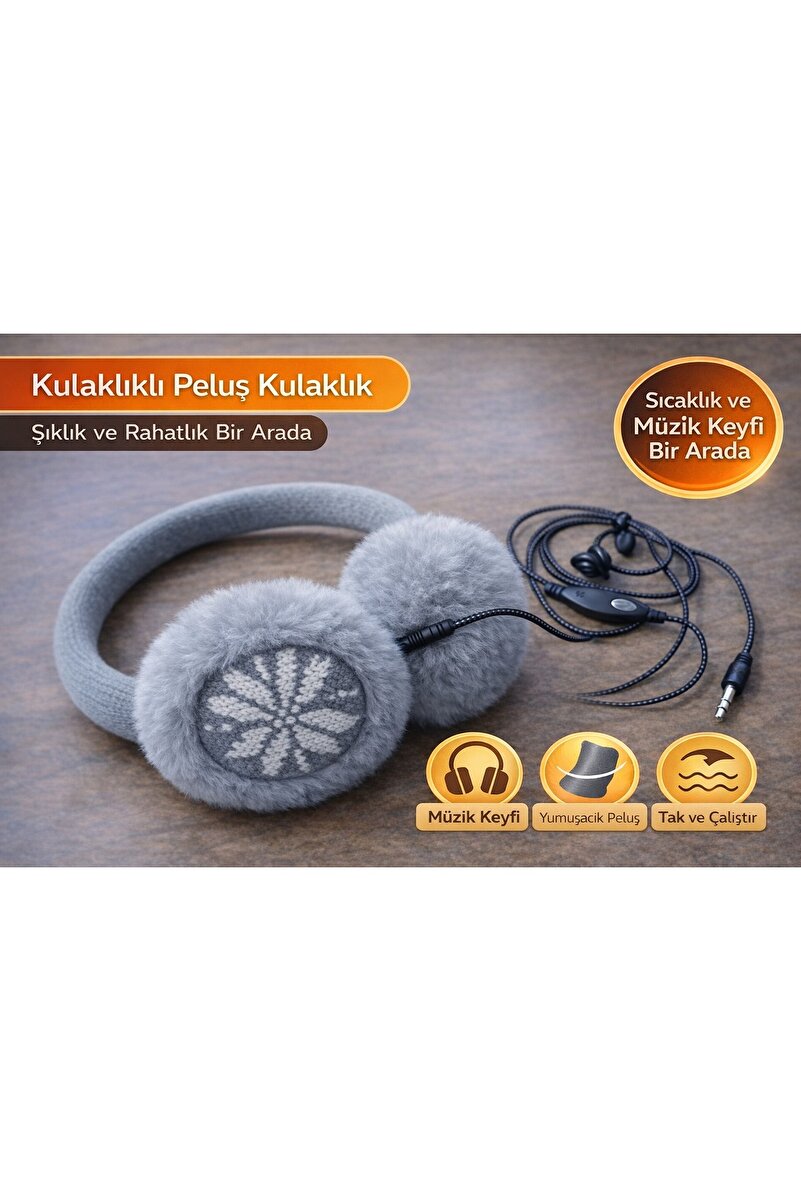 UNİSEX AYARLANABİLİR PELUŞ MÜZİKLİ KULAKLIK - KABLOLU TELEFON UYUMLU KIŞLIK KULAK ISITICI