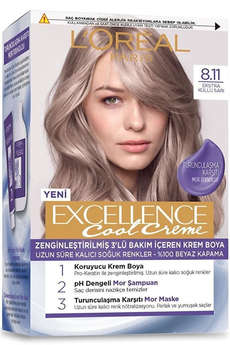 Excellence Cool Creme Saç Boyası – 8.11 Ekstra Küllü Sarı 3'lü Set 2. görsel