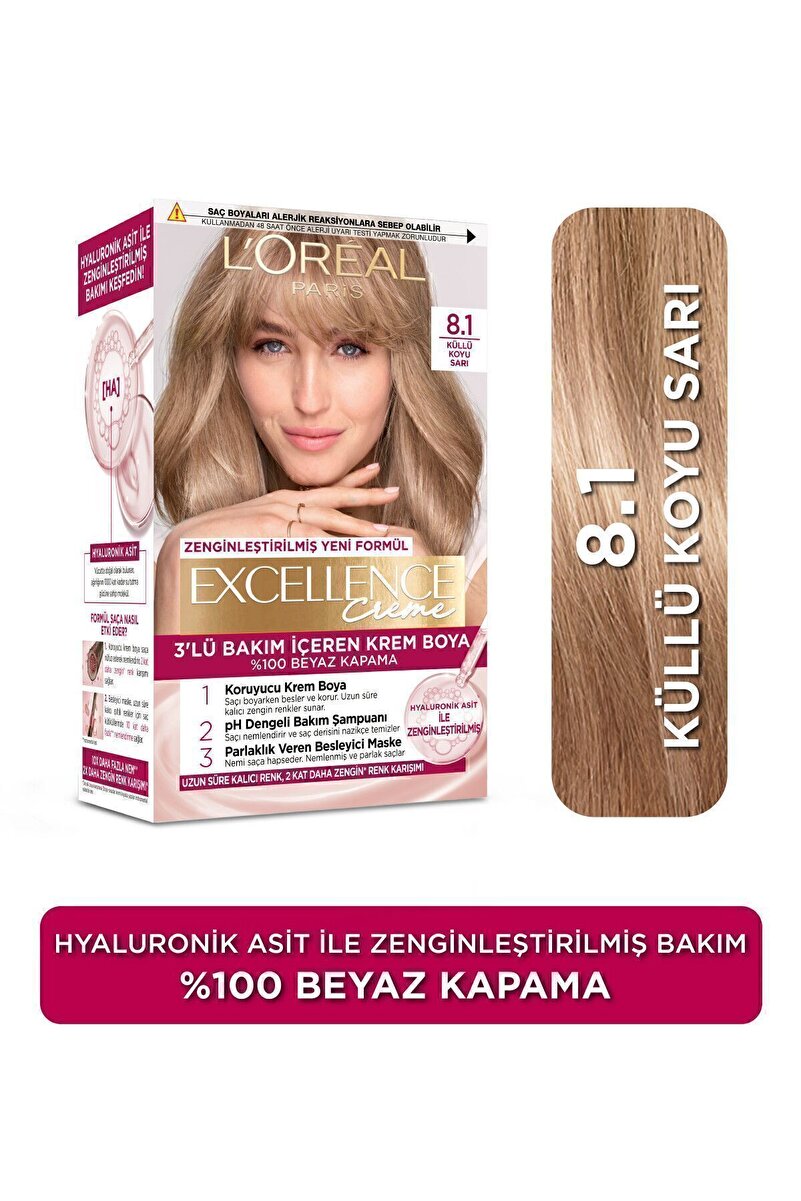 Excellence Creme Saç Boyası 8.1 Koyu Sarı Küllü