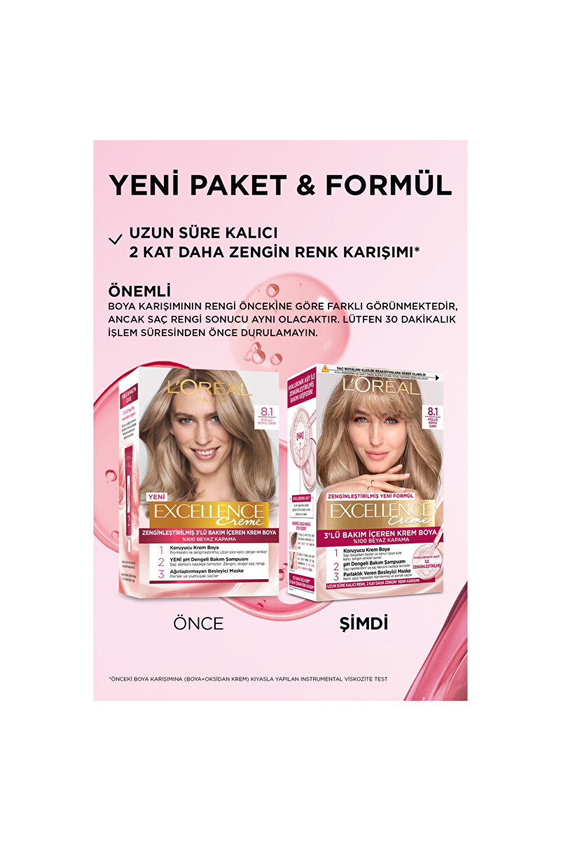 Excellence Creme Saç Boyası 8.1 Koyu Sarı Küllü 3. görsel