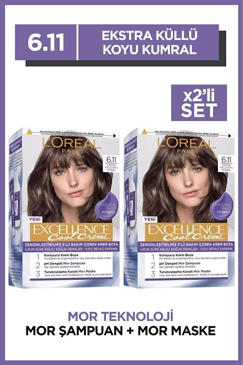 Excellence Cool Creme Saç Boyası – 6.11 Ekstra Küllü Koyu Kumral 2'li Set 1. görsel