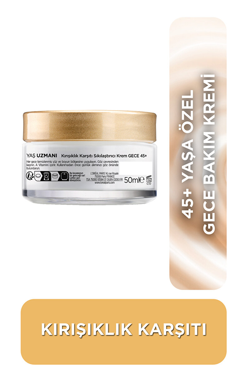 Yaş Uzmanı 45+ Kırışıklık Karşıtı Sıkılaştırıcı[Pro-Retinol] İçeren Nemlendirici Gece Yüz Kremi 50ml 2. görsel