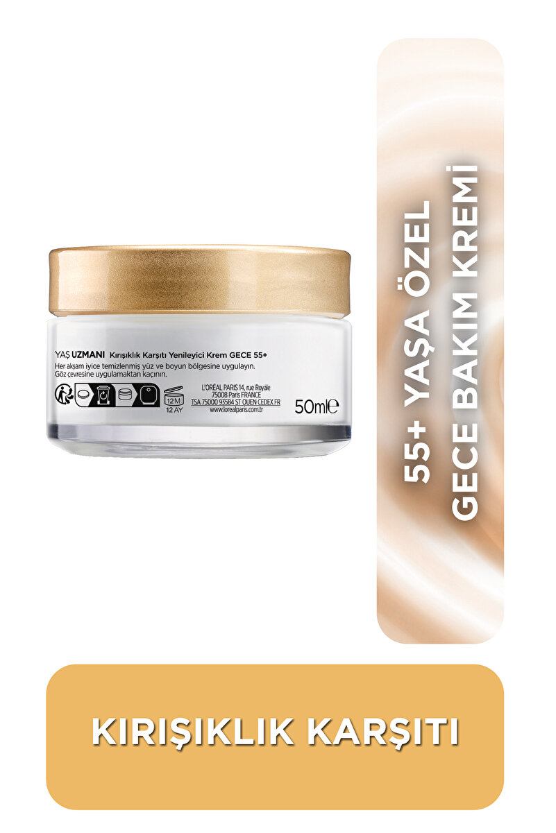 Yaş Uzmanı 55+ Kırışıklık Karşıtı Yenileyici [Petitler] İçeren Nemlendirici Gece Yüz Kremi 50ml 2. görsel