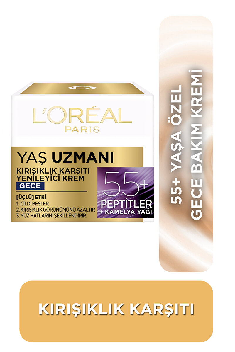 Yaş Uzmanı 55+ Kırışıklık Karşıtı Yenileyici [Petitler] İçeren Nemlendirici Gece Yüz Kremi 50ml 3. görsel