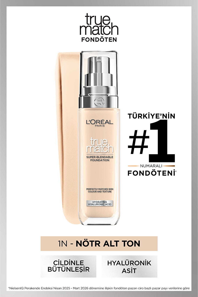 L'Oréal Paris True Match Bakım Yapan Fondöten 1N IVORY