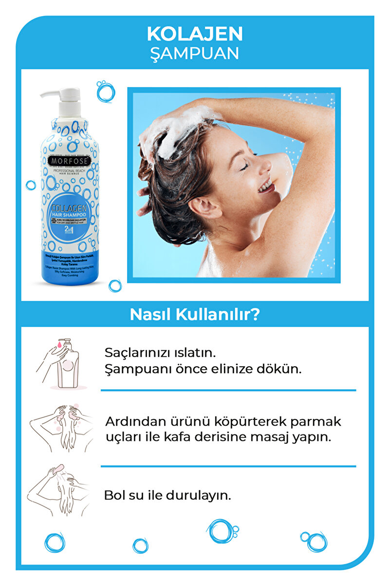 Kolajen Saç Bakım Şampuanı 1000 ml - Zayıf Ve Zarar Görmüş Saçlar 3. görsel