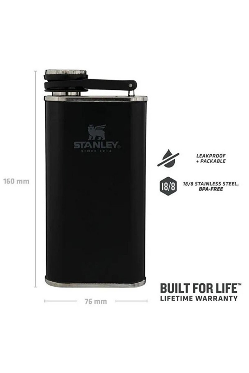 Classic Easy Fill Wide Mouth Flask Cep Matarası 0.23 LT Termos Matara SİYAH 2. görsel