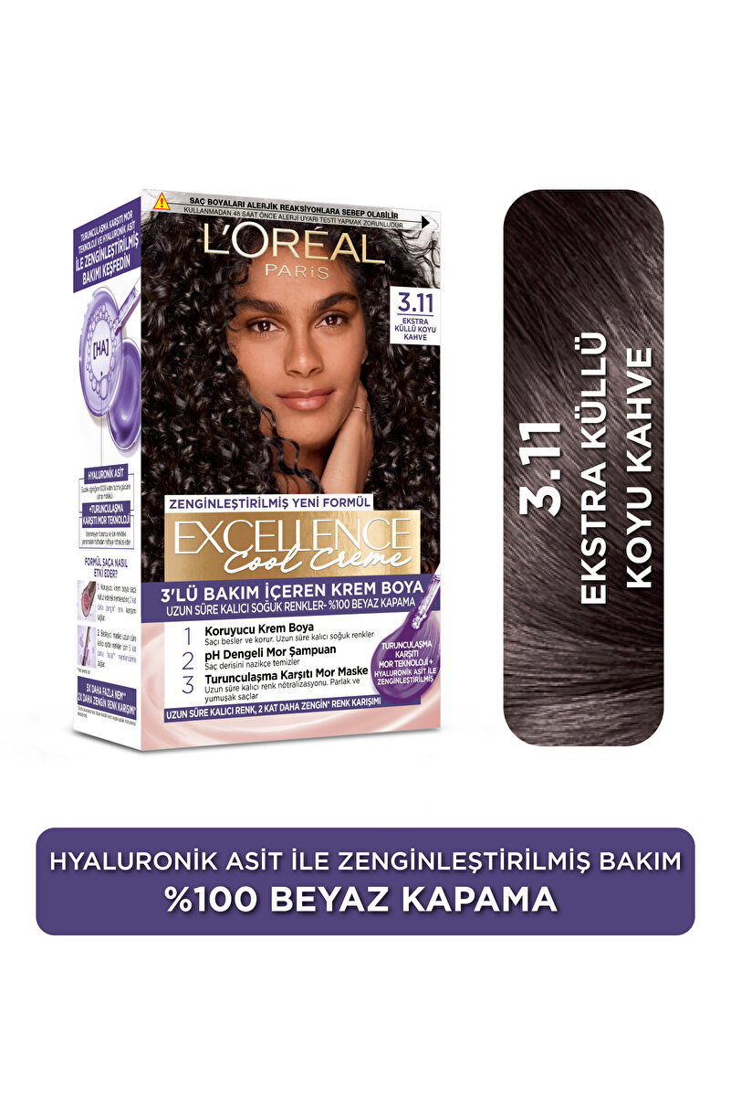 Excellence Cool Creme Saç Boyası – 3.11 Ekstra Küllü Koyu Kahve 1. görsel