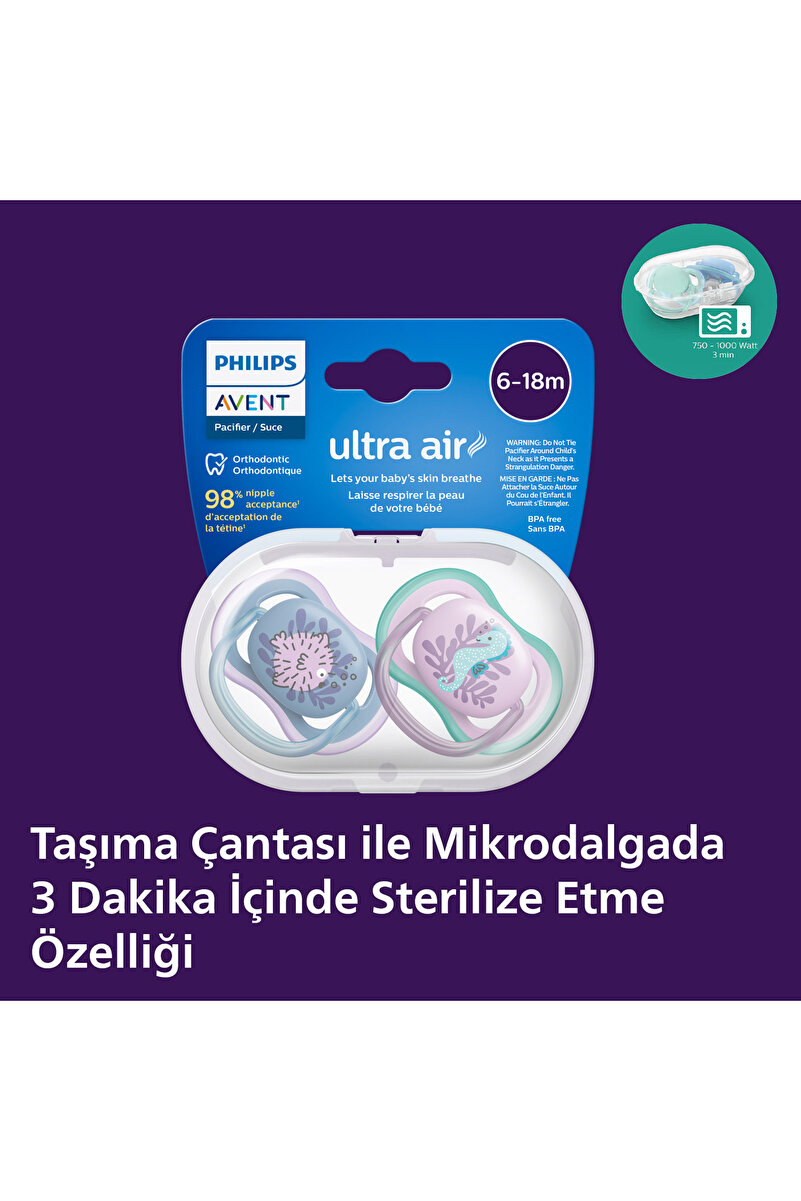 Ultra Air Emzik 6-18 Ay,  2'li Paket, Kız, SCF085/61 2. görsel