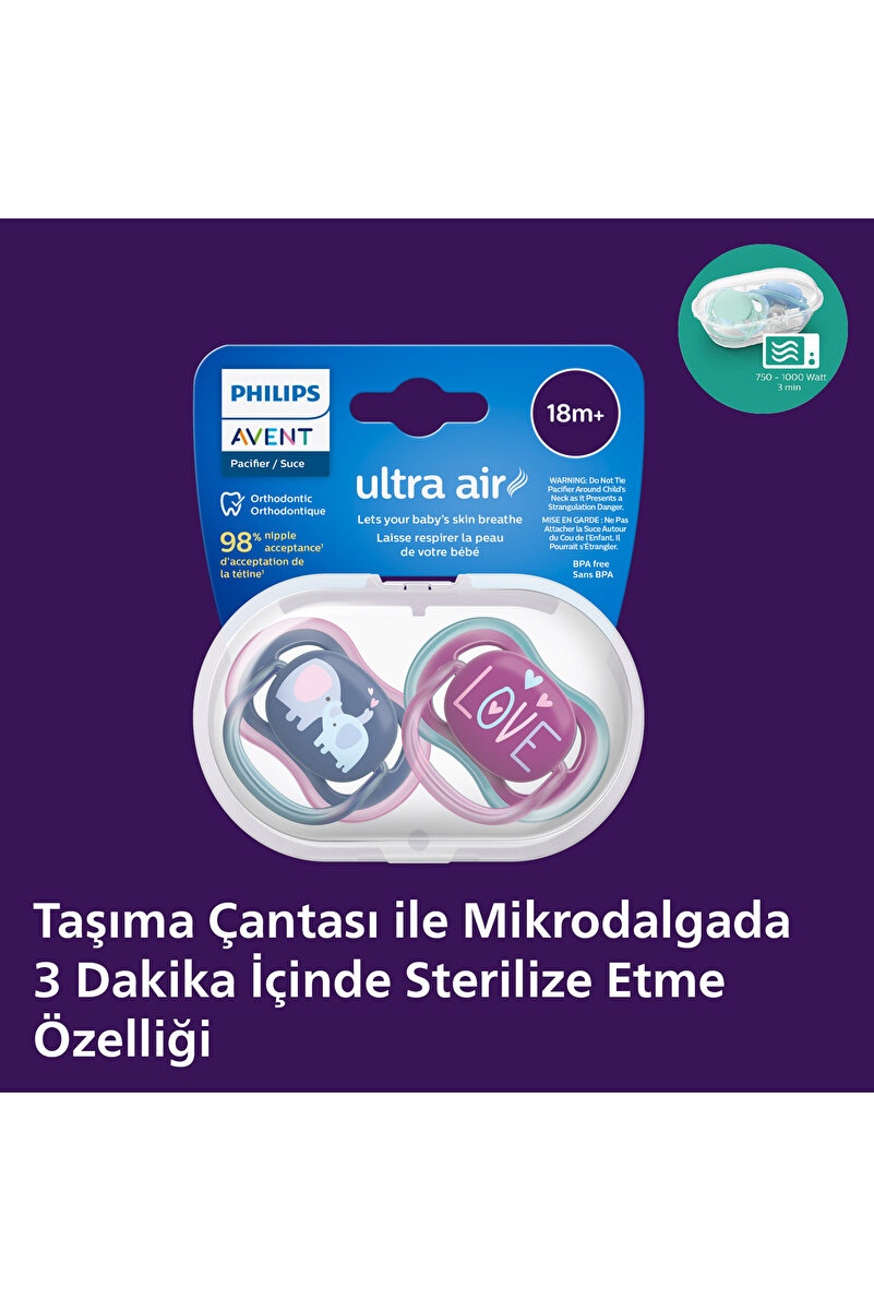 Ultra Air Emzik 18+ Ay,  2'li Paket, Kız, SCF349/22 2. görsel