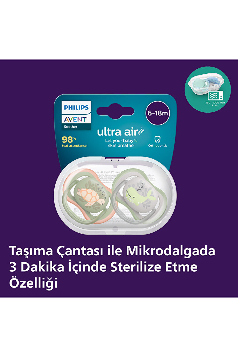 Ultra Air Emzik 6-18 Ay,  2'li Paket, Erkek, SCF085/60 2. görsel