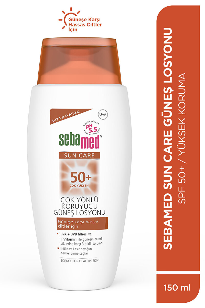 Güneş Losyonu SPF 50+ 150 ml UVA UVB Filtreli E Vitamini Üçlü Yüksek Koruma Çok Yönlü Yüz ve Vücut 1. görsel