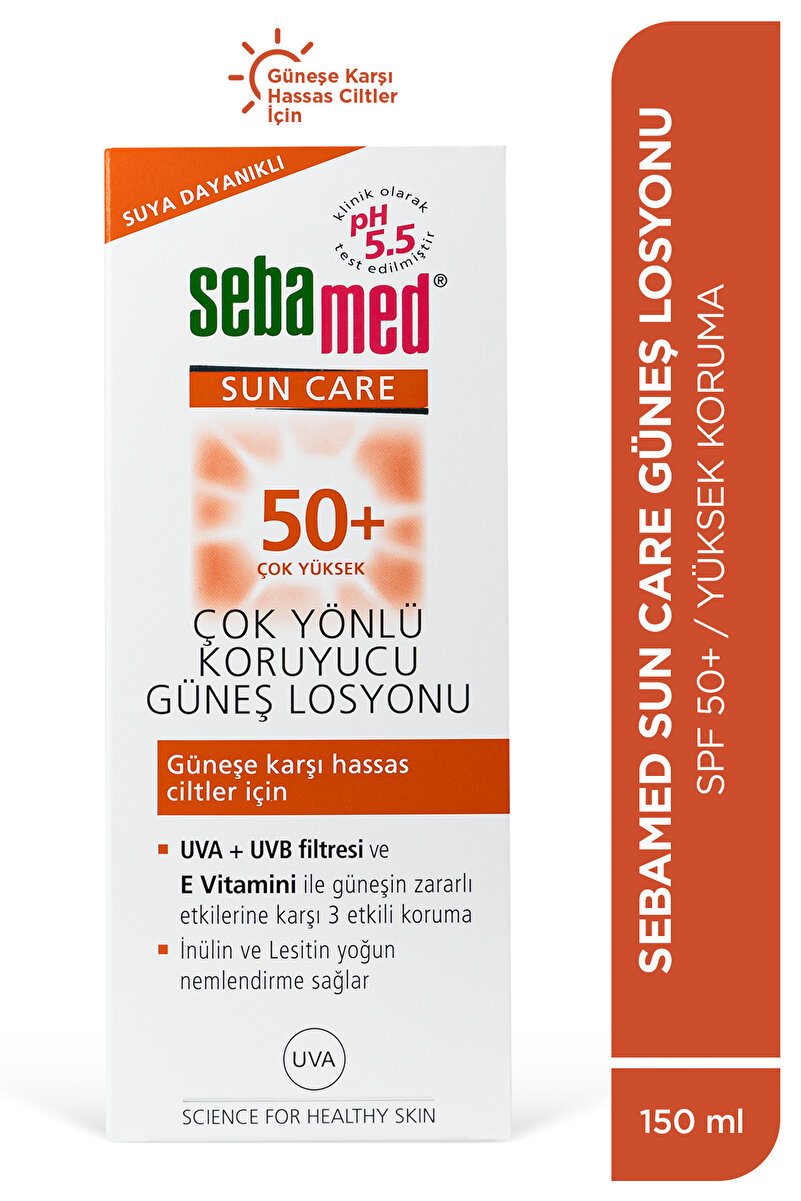Güneş Losyonu SPF 50+ 150 ml UVA UVB Filtreli E Vitamini Üçlü Yüksek Koruma Çok Yönlü Yüz ve Vücut 2. görsel