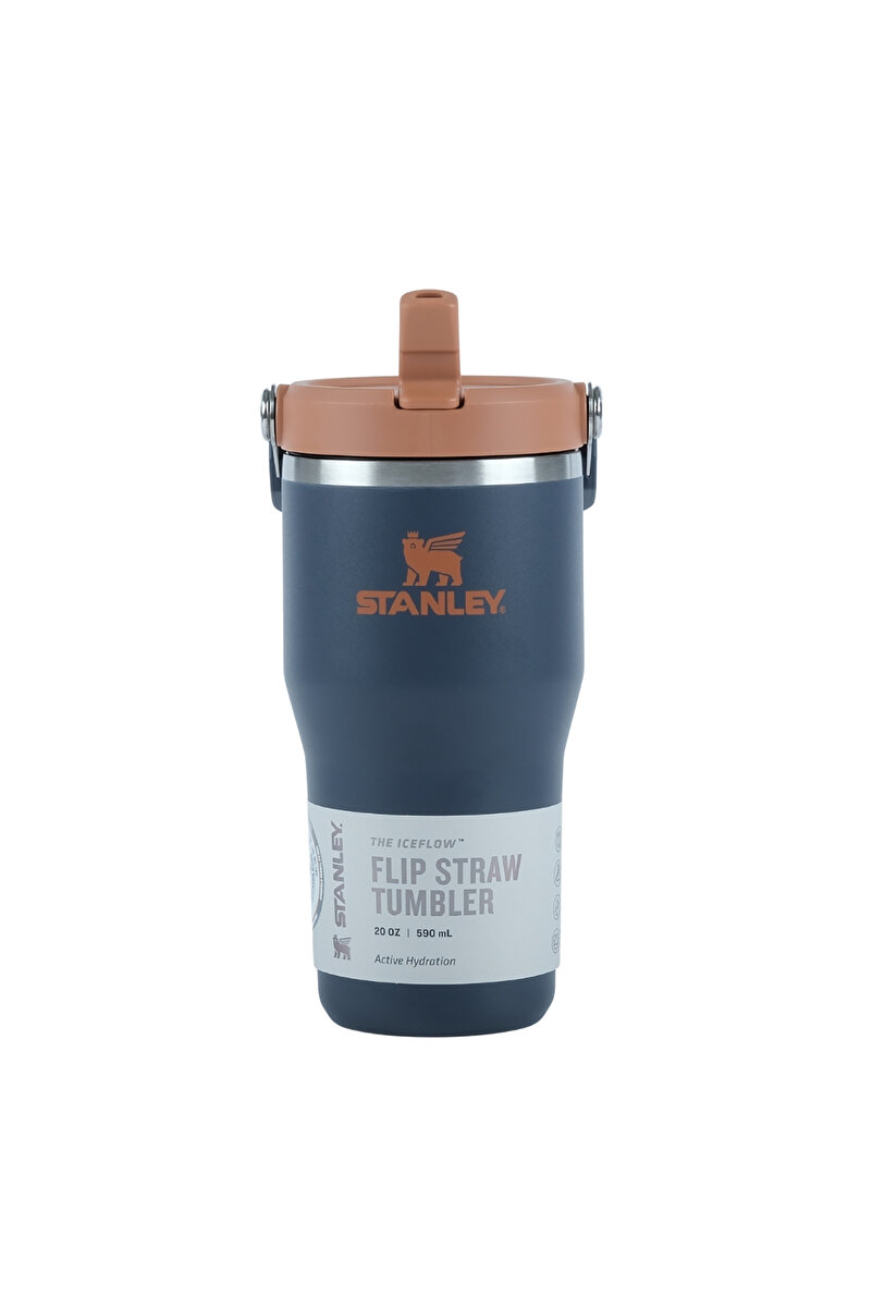 The IceFlow Flip Straw Pipetli Termos Bardak 0.59 LT Matara LACİVERT 3. görsel