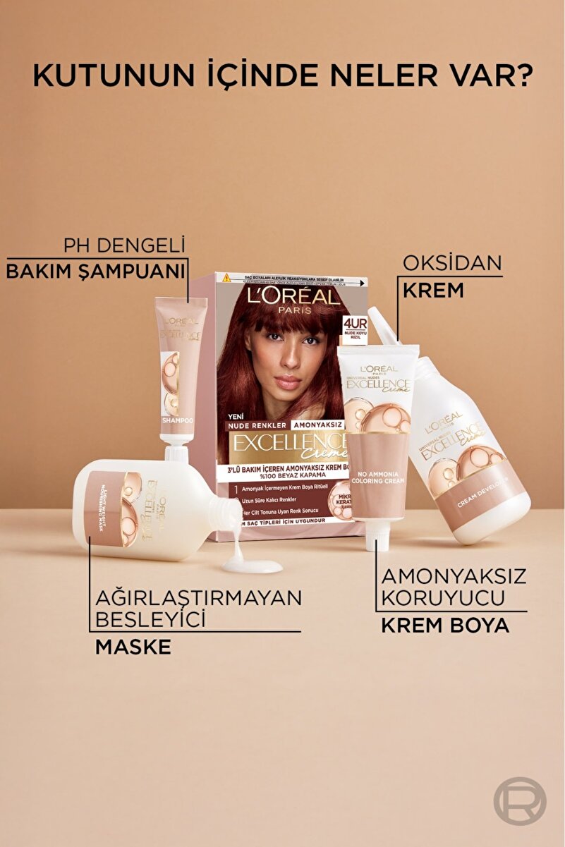 Excellence Creme Amonyaksız 4UR Nude Koyu Kızıl Saç Boyası 3. görsel