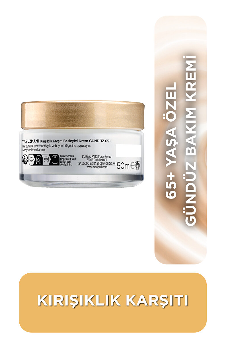 Yaş Uzmanı 65+ B3 B5 E Vitaminli Kırışıklık Karşıtı Besleyici SPF30 Gündüz Kremi 50 ml 2. görsel